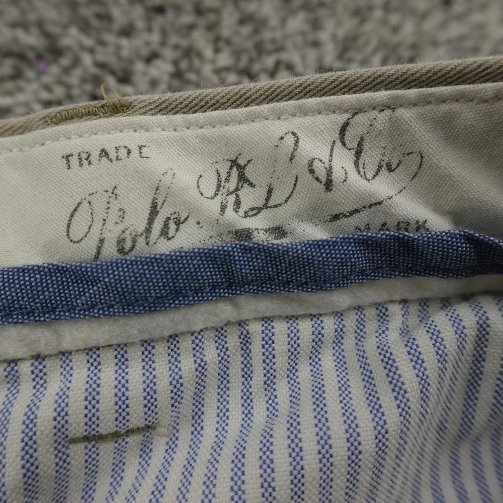 VTG Polo Ralph Lauren Pants Mens 36X32 Brown Beige Chino Trouser Pleated Preppy‎